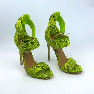 Steven Madden Snakeskin Mira Neon Green Zipper Slim Stiletto Heels Size 6.5 M